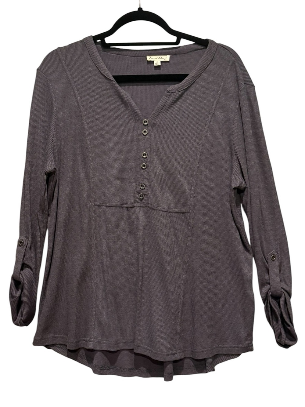 Jane and Delancey - Women's waffle knit henley top. Size XL. Gray